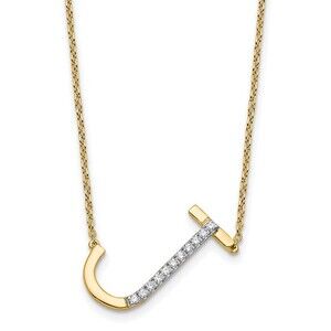 Kazi Luxury 14k Yellow Gold Sideways Diamond Initial J Necklace